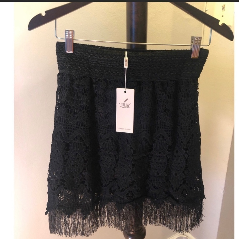NEW Black Lace Skirt With Fringe Size Large XL
